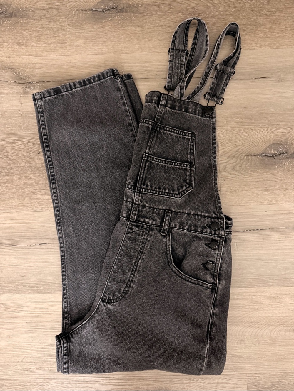 Free People Washed Black Denim Overalls